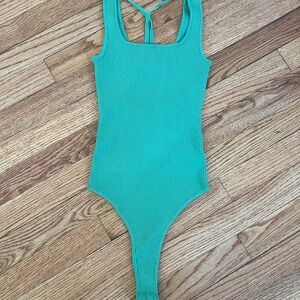 ASTR Green Ribbed Bodysuit